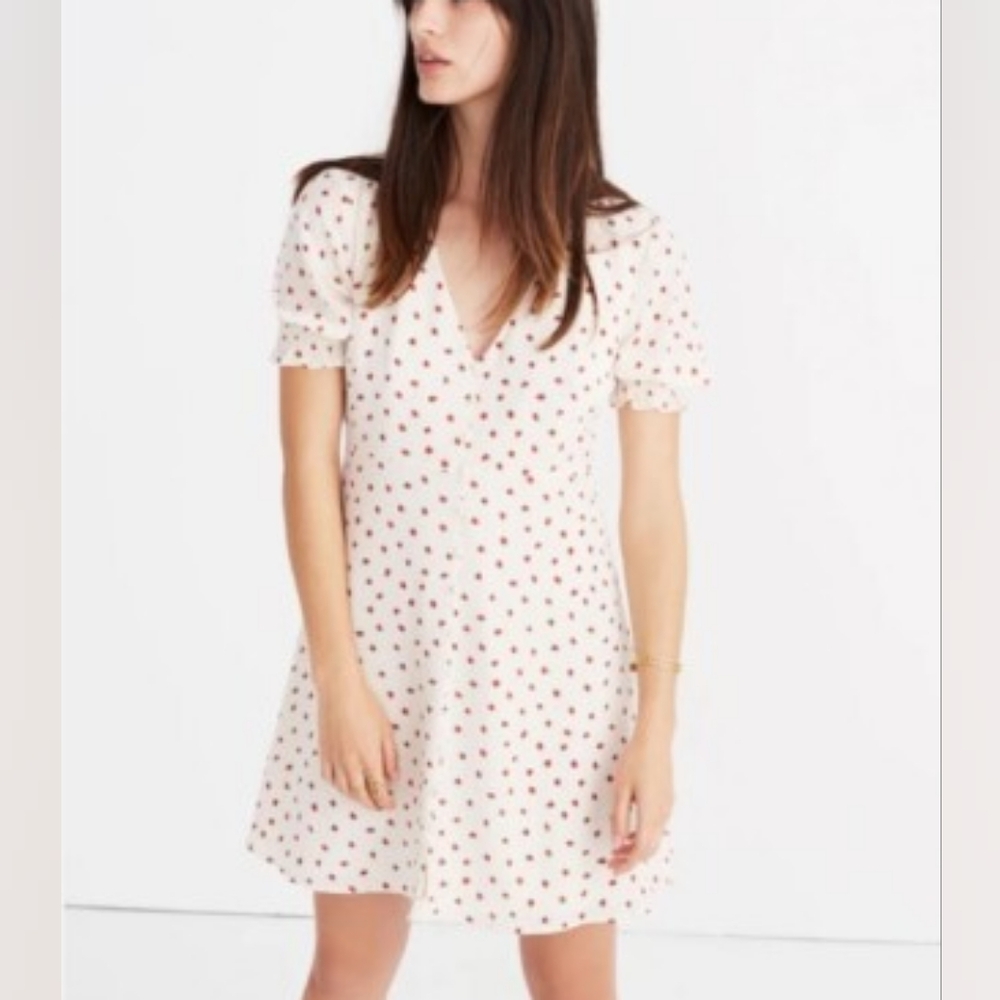 Madewell Strawberry Print Silk Dress